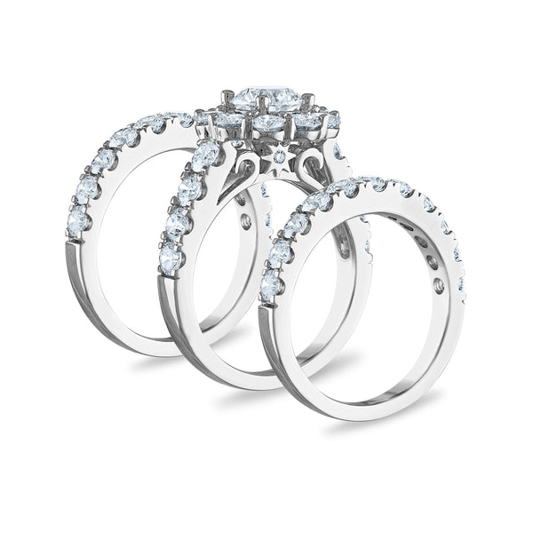 Signature EcoLove Diamond Dreams 5 CTW Lab Grown Diamond Halo Bridal Set Ring in 14KT White Gold