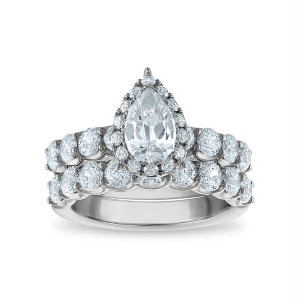 Signature EcoLove 3-1/2 CTW Lab Grown Diamond Halo Pear Shaped Wedding Set in 14KT White Gold