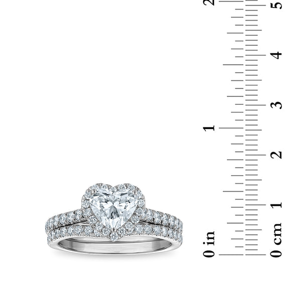 Signature EcoLove 1-3/4 CTW Lab Grown Diamond Halo Heart Shaped Bridal Set in 14KT White Gold