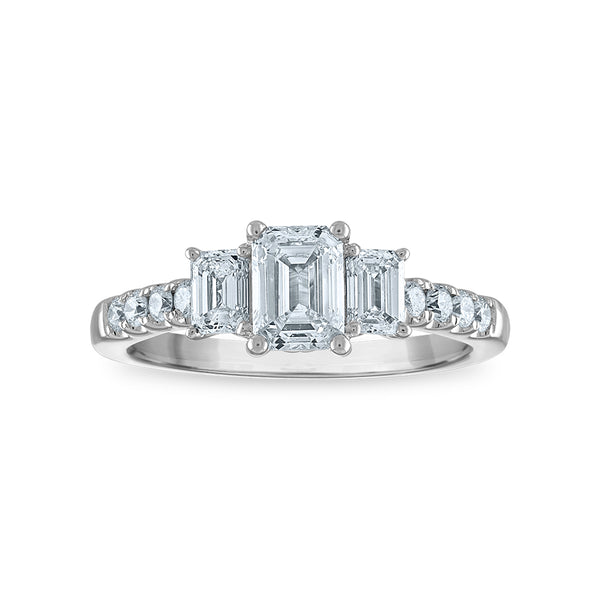 Signature EcoLove 1-1/2 CTW Lab Grown Diamond Emerald Shaped Three Stone Ring in 14KT White Gold