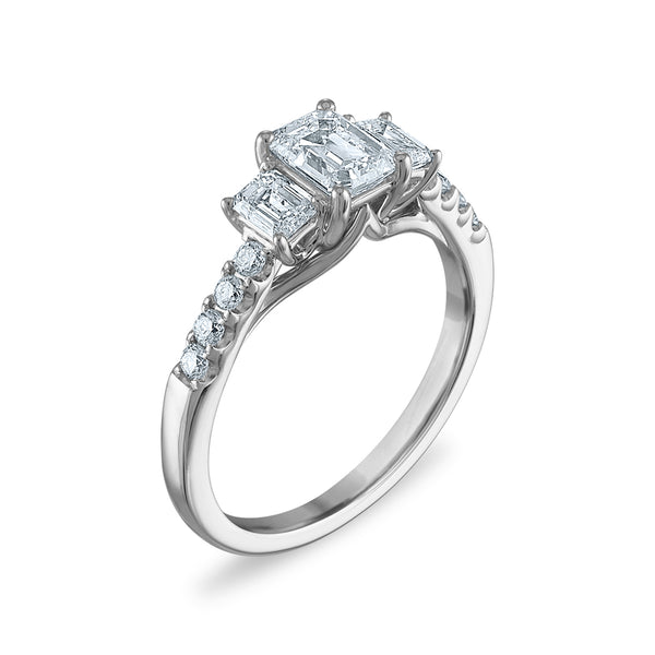 Signature EcoLove 1-1/2 CTW Lab Grown Diamond Emerald Shaped Three Stone Ring in 14KT White Gold
