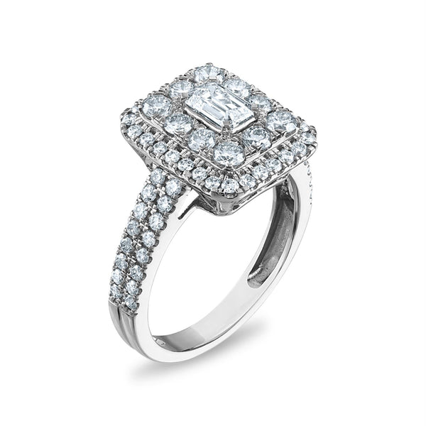 Signature EcoLove 1-3/4 CTW Lab Grown Diamond Halo Engagement Emerald Shaped Ring in 14KT White Gold