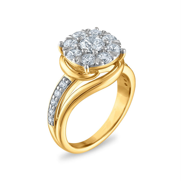 Signature EcoLove 1-1/2 CTW Lab Grown Diamond Cluster Engagement Ring in 14KT Yellow Gold