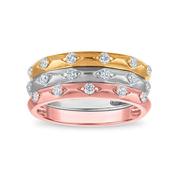LoveSong 3/8 CTW Lab Grown Diamond Three Ring Set in Tri-Color Sterling Silver