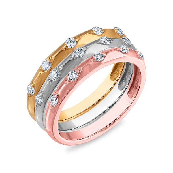 LoveSong 3/8 CTW Lab Grown Diamond Three Ring Set in Tri-Color Sterling Silver