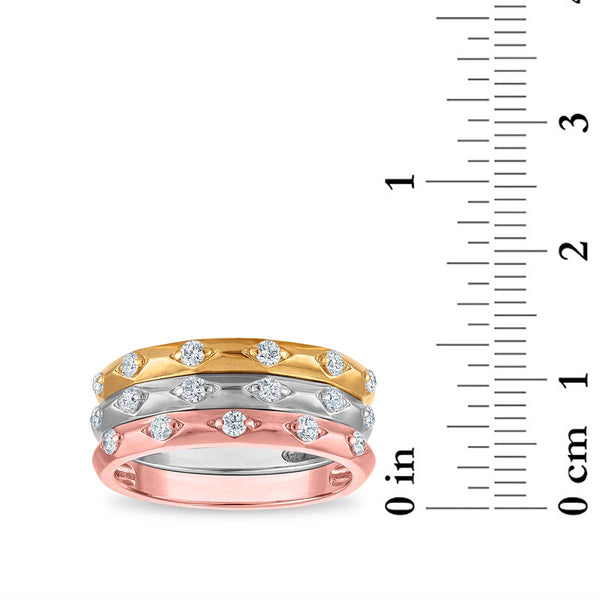 LoveSong 3/8 CTW Lab Grown Diamond Three Ring Set in Tri-Color Sterling Silver
