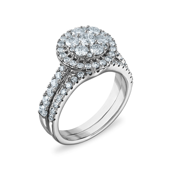 LoveSong EcoLove 1-1/2 CTW Lab Grown Diamond Cluster Halo Bridal Set in 10KT White Gold