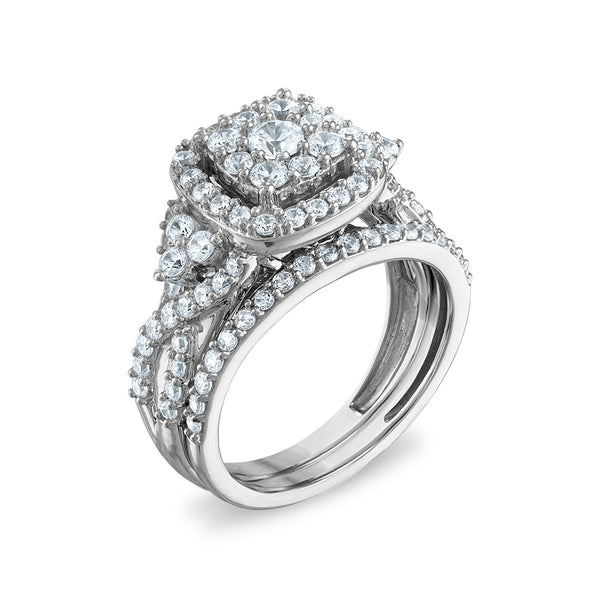 LoveSong EcoLove 1-3/8 CTW Lab Grown Diamond Halo Bridal Set in 10KT White Gold