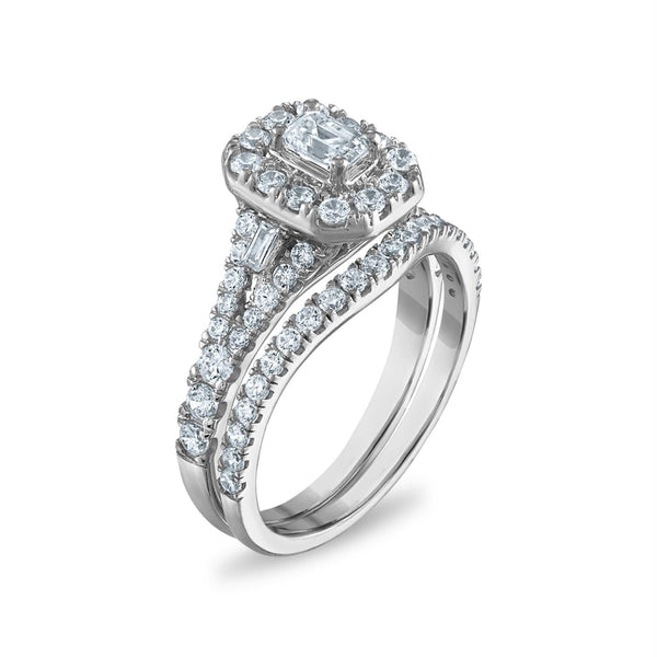 LoveSong EcoLove 1 1/4 CTW Lab Grown Diamond Halo Bridal Set Emerald Shaped in 10KT White Gold