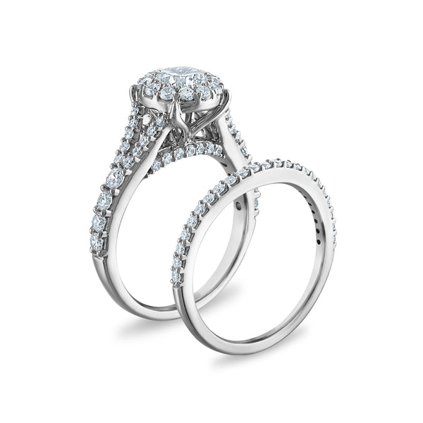 LoveSong EcoLove 2 CTW Lab Grown Diamond Halo Bridal Set in 10KT White Gold