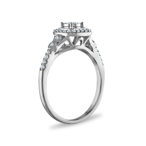 LoveSong EcoLove 1/4 CTW Lab Grown Diamond Halo Promise Ring in Rhodium Plated Sterling Silver