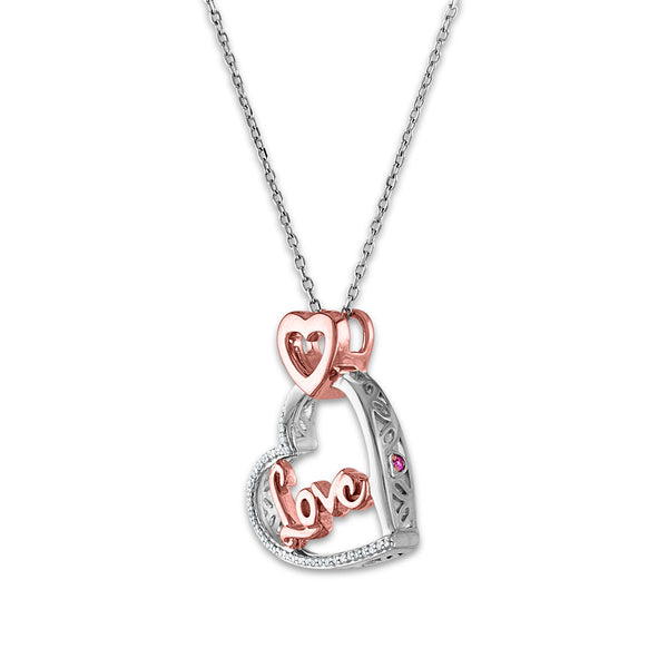 LoveSong 1/16 CTW Natural Diamond Heart 18-inch Pendant in Rose Gold Plated Sterling Silver