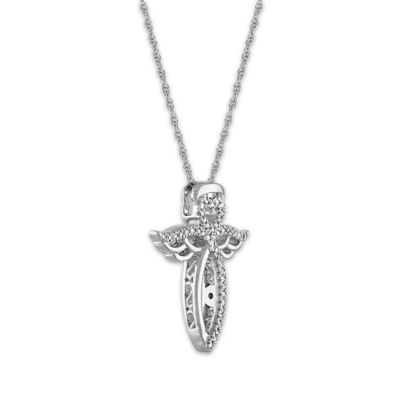 LoveSong 1/10 CTW Natural Diamond Angel 18-inch Pendant in Sterling Silver