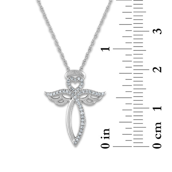 LoveSong 1/10 CTW Natural Diamond Angel 18-inch Pendant in Sterling Silver