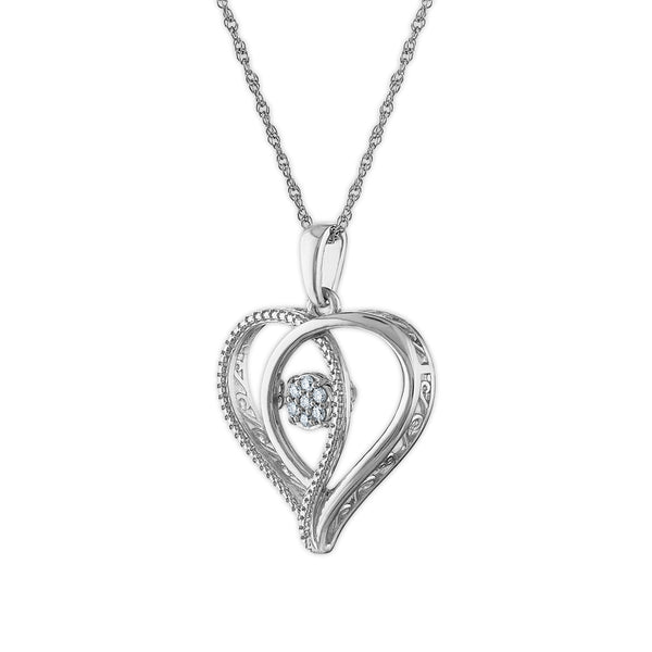 LoveSong 1/10 CTW Natural Diamond Heart 18-inch Pendant in Rhodium Plated Sterling Silver