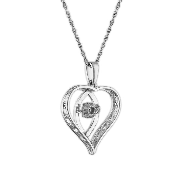 LoveSong 1/10 CTW Natural Diamond Heart 18-inch Pendant in Rhodium Plated Sterling Silver