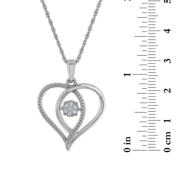LoveSong 1/10 CTW Natural Diamond Heart 18-inch Pendant in Rhodium Plated Sterling Silver