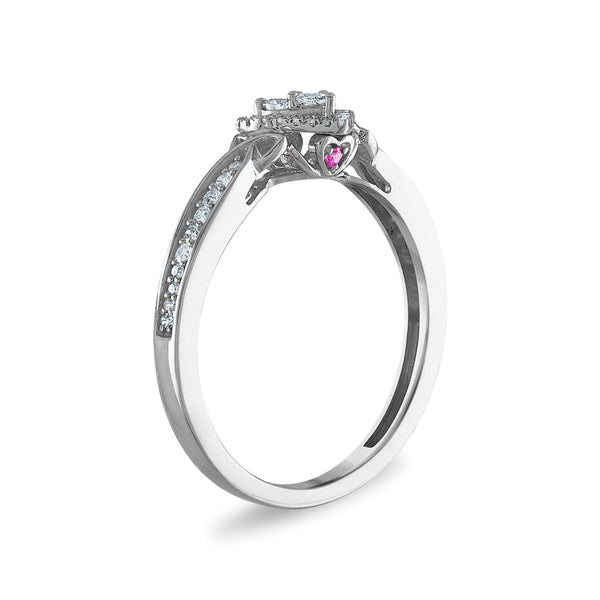 LoveSong 1/4 CTW Natural Diamond Promise Heart Halo Ring in 10KT White Gold