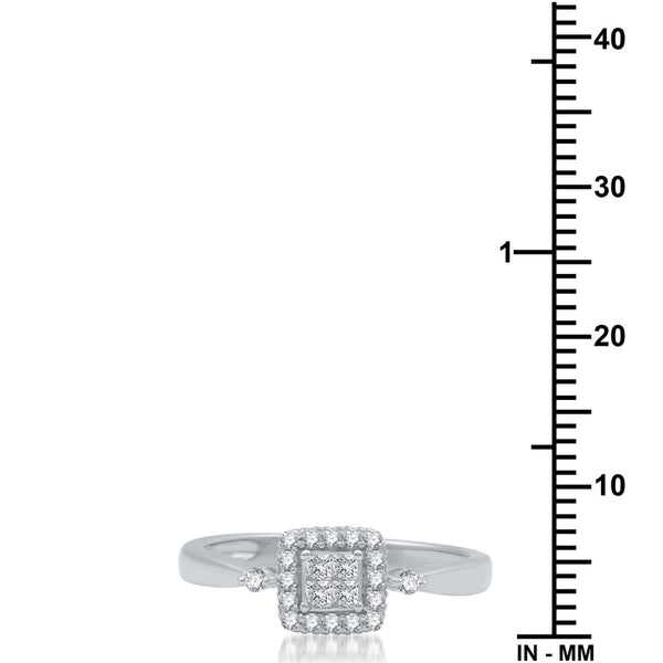 1/4 CTW Natural Diamond Halo Promise Ring in Rhodium Plated Sterling Silver