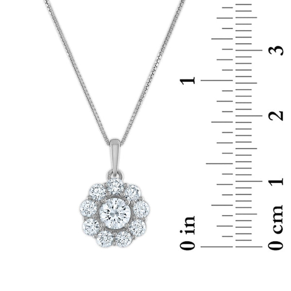 EcoLove 1 CTW Lab Grown Diamond Cluster Flower Shaped 18-inch Pendant in 14KT White Gold