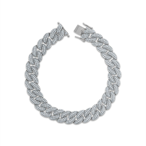 White Diamond Cuban Link Bracelet in 925 Silver