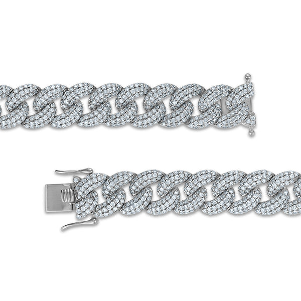 White Diamond Cuban Link Bracelet in 925 Silver