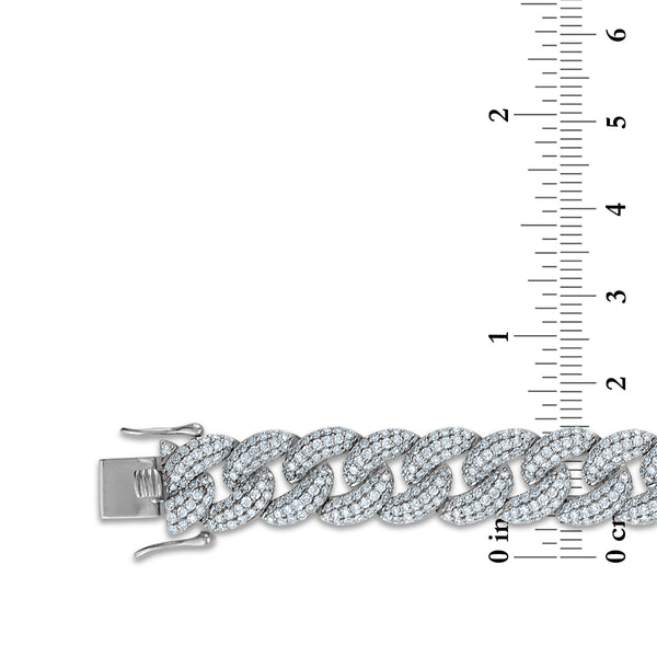 White Diamond Cuban Link Bracelet in 925 Silver