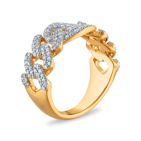 White Diamond Cuban Link Ring in 925 Silver