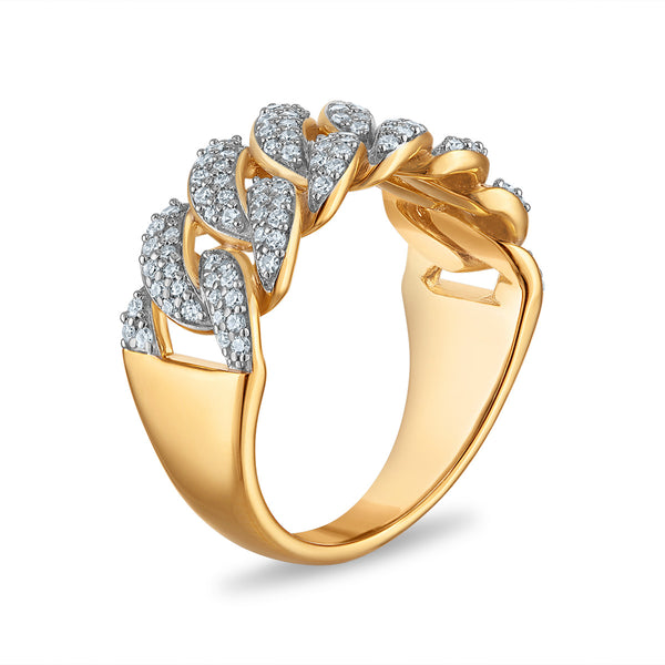 White Diamond Cuban Link Ring in 925 Silver