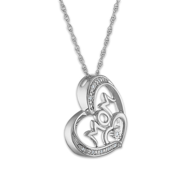 Diamond Accent 18-inch Mom Pendant in Sterling Silver