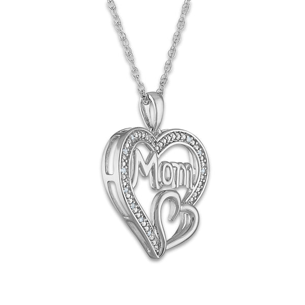 Diamond Accent 18-inch Mom Pendant in Sterling Silver