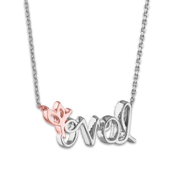 1/12 CTW Natural Diamond LOVE with Butterfly Necklace in Rose Gold Plated Sterling Silver