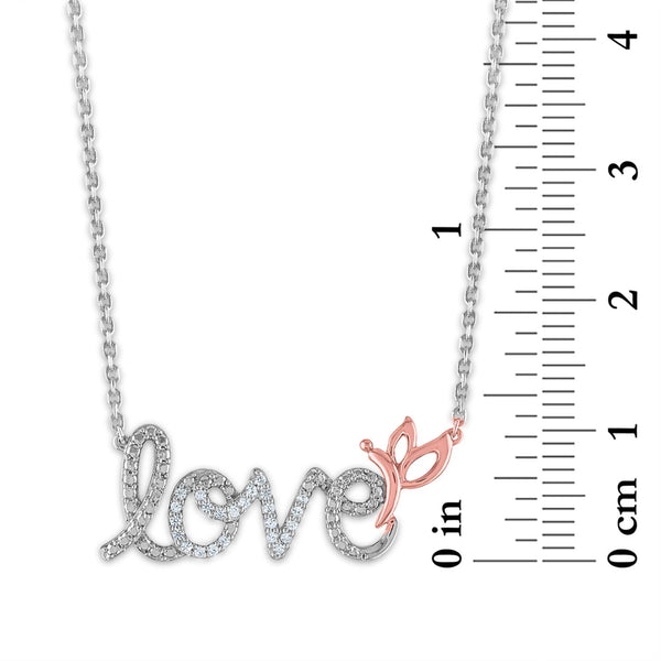 1/12 CTW Natural Diamond LOVE with Butterfly Necklace in Rose Gold Plated Sterling Silver