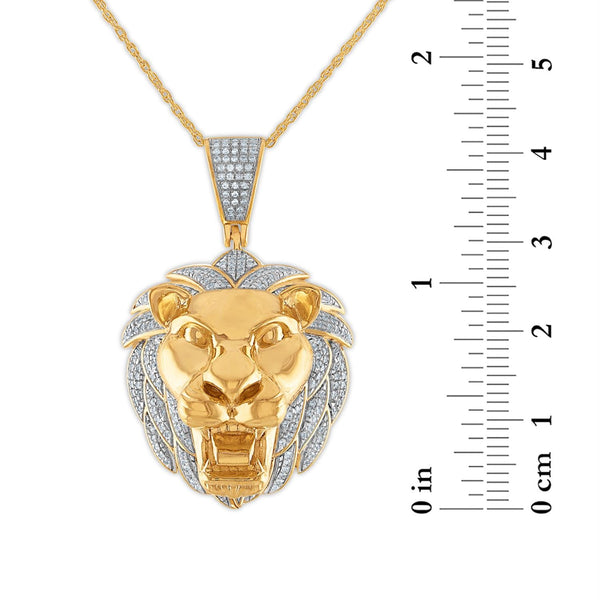 1/2 CTW Natural Diamond Lion Head 18-inch Pendant in 10KT Yellow Gold