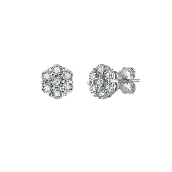 1/2 CTW Natural Diamond Flower 18-inch Pendant Earrings Set in Sterling Silver