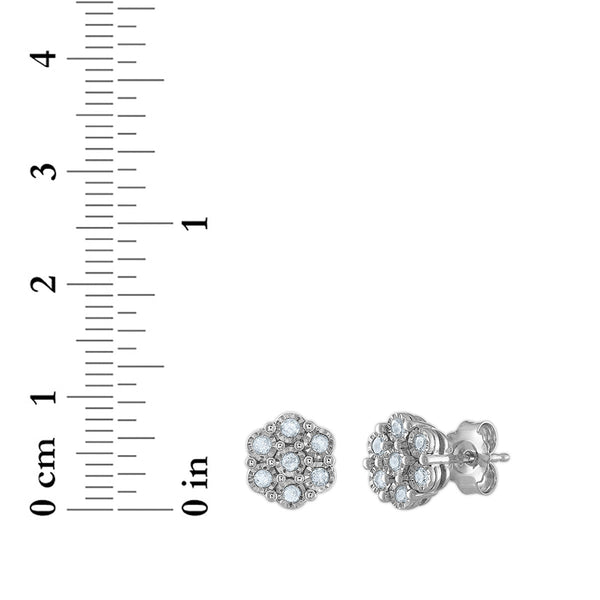 1/2 CTW Natural Diamond Flower 18-inch Pendant Earrings Set in Sterling Silver