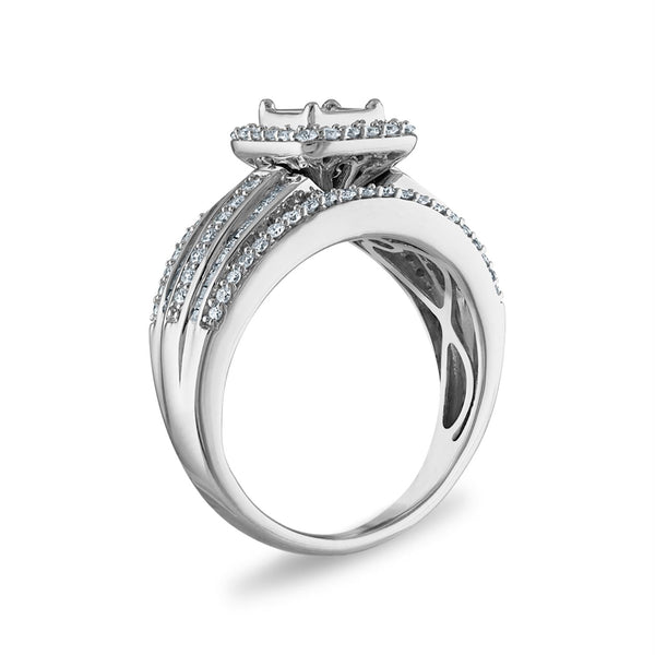 1 CTW Natural Diamond Halo Engagement Ring in 10KT White Gold