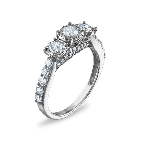 1 CTW Natural Diamond Anniversary Three Stone Ring in 14KT White Gold