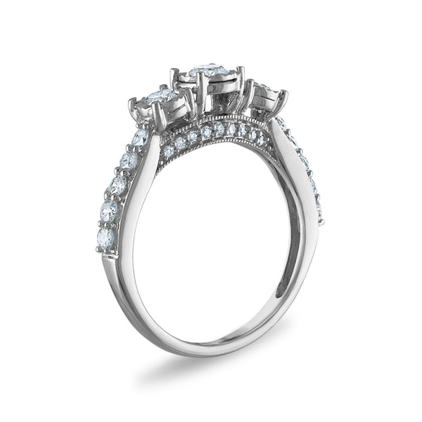 1 CTW Natural Diamond Anniversary Three Stone Ring in 14KT White Gold
