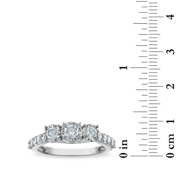 1 CTW Natural Diamond Anniversary Three Stone Ring in 14KT White Gold