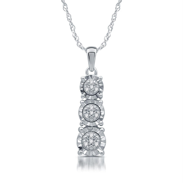 1/6 CTW Natural Diamond Three Stone 18-inch Pendant in Rhodium Plated Sterling Silver