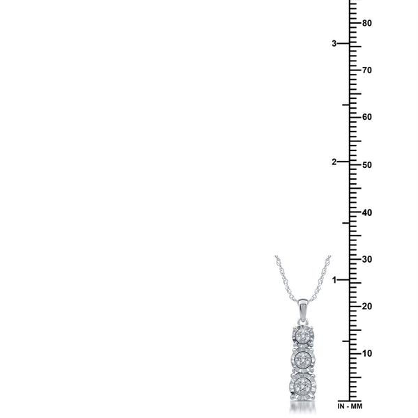 1/6 CTW Natural Diamond Three Stone 18-inch Pendant in Rhodium Plated Sterling Silver