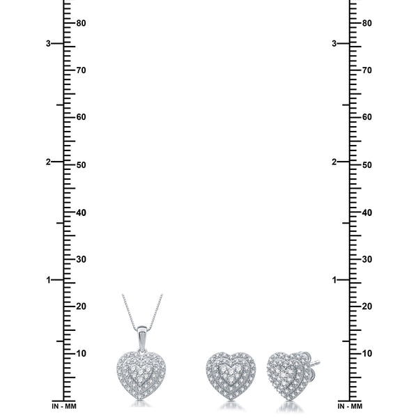 1/2 CTW Natural Diamond Heart Halo 18-inch Pendant in Rhodium Plated Sterling Silver