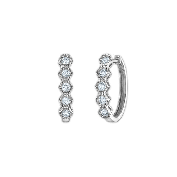 White Diamond Hoop Earrings in 14KT Gold