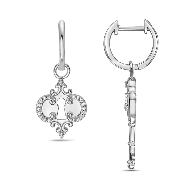 White Diamond Drop / Dangle Earrings in 925 Silver