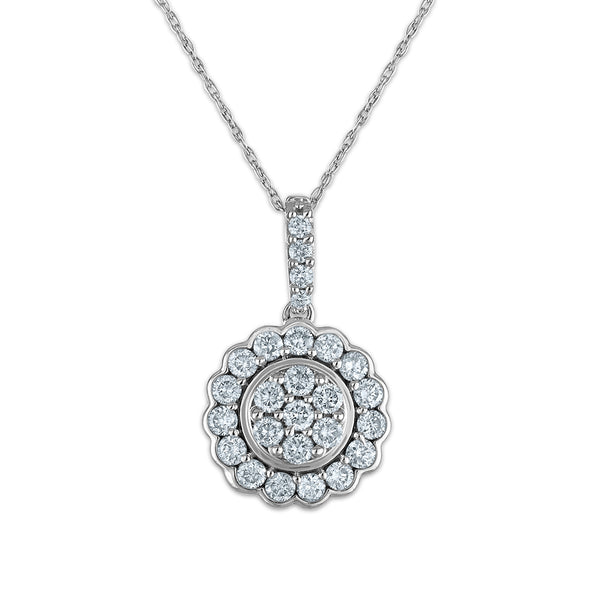 3/4 CTW Natural Diamond Halo 18-inch Pendant in 14KT White Gold