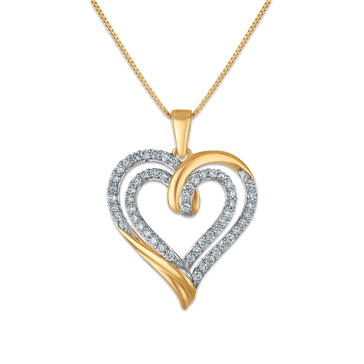 1/2 CTW Natural Diamond 18-inch Double Heart Pendant in 10KT Yellow Gold