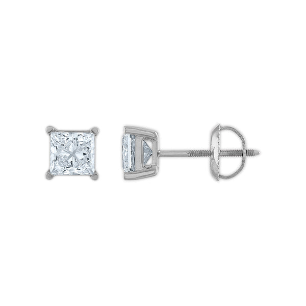 Signature Certificate EcoLove 1-1/2 CTW Princess Cut Lab Grown Diamond Solitaire Stud Earrings in 14KT White Gold