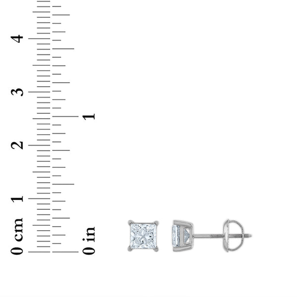 Signature Certificate EcoLove 1-1/2 CTW Princess Cut Lab Grown Diamond Solitaire Stud Earrings in 14KT White Gold
