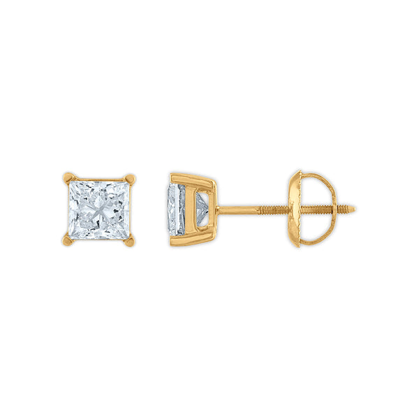 Signature Certificate EcoLove 1 1/2 CTW Princess Cut Lab Grown Diamond Solitaire Stud Earrings in 14KT Yellow Gold